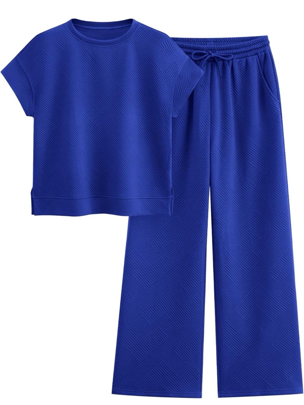 NWT. Pretty Garden. Textured 2-Piece Loungewear Wide Leg Set. Royal Blue. M.